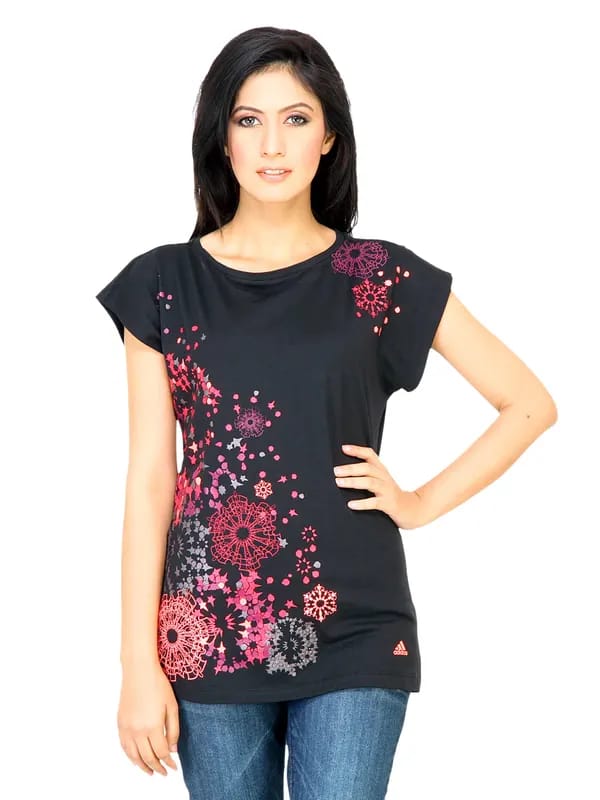 ADIDAS Women Printed Black Tops