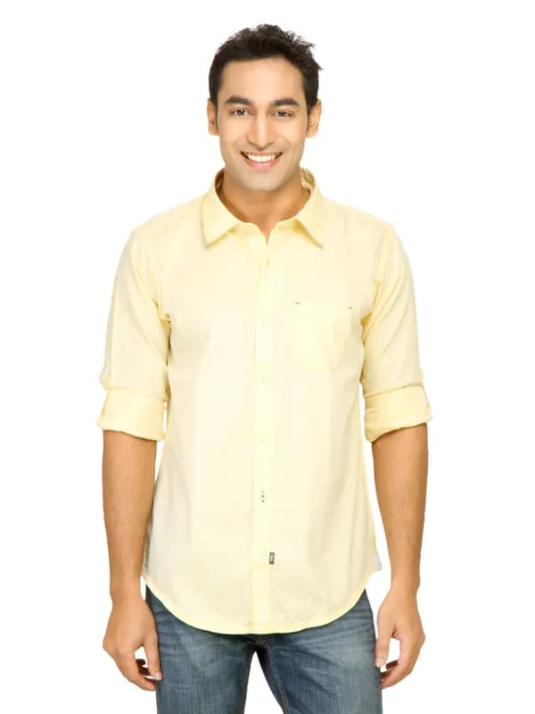 Basics Men Yellow Slim Fit Shirt