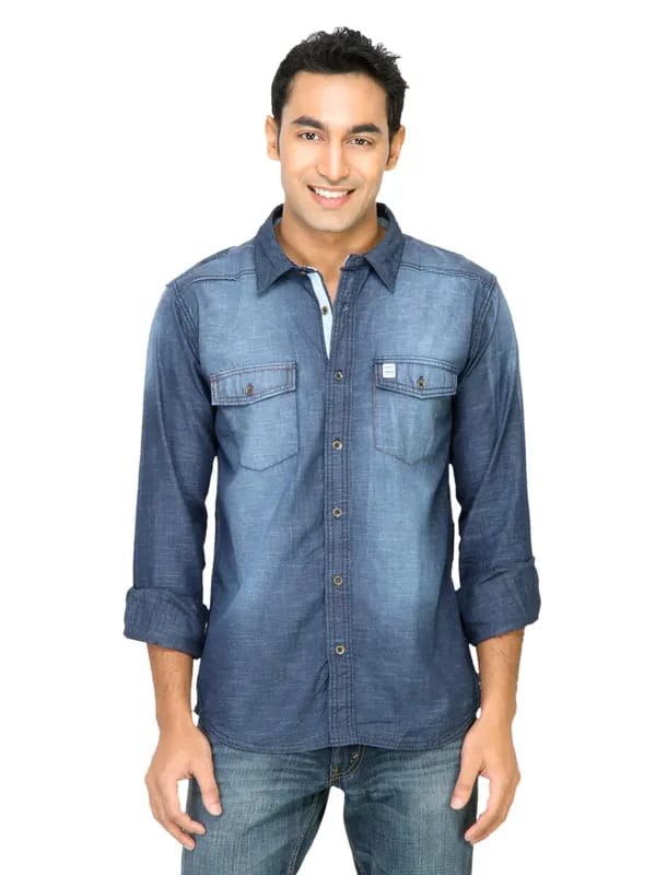 Basics Men Navy Slim Fit Shirt
