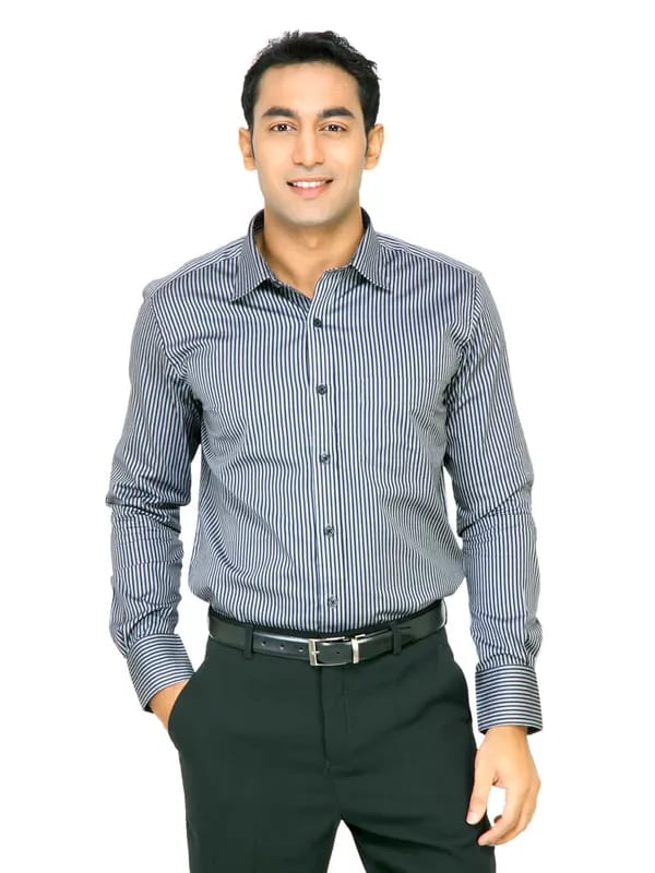 Genesis Men Stripes Grey Shirts