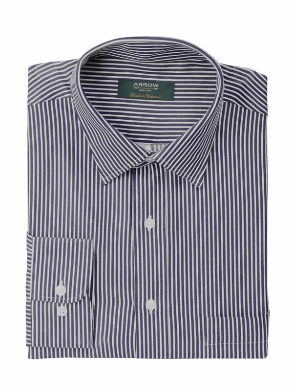 Arrow Men Stripes Navy Blue Shirts