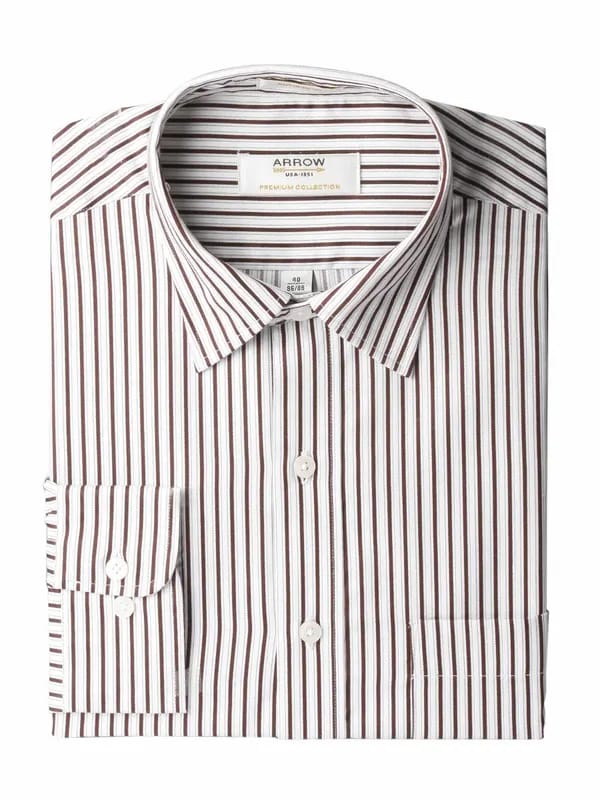 Arrow Men Stripes Brown Shirts