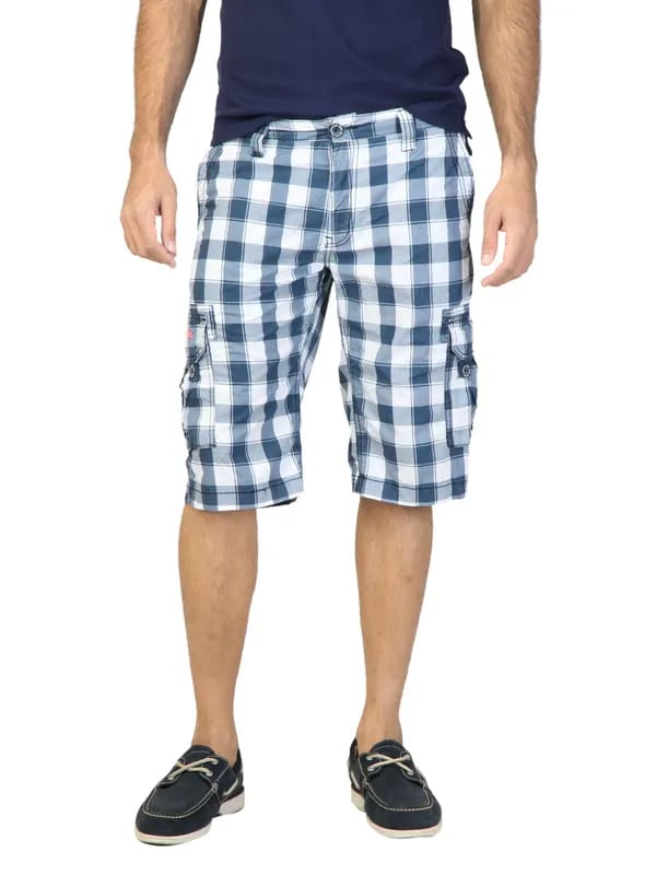 Status Quo Men Check Navy Blue Shorts