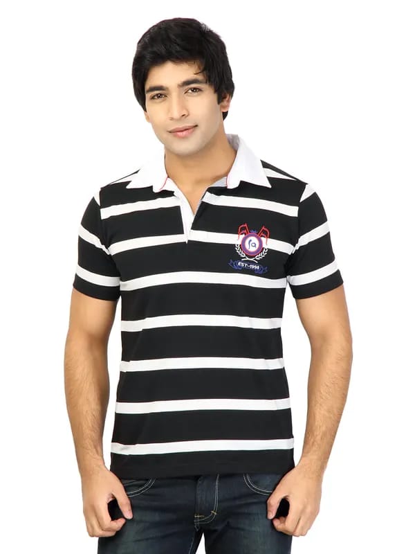 Status Quo Men Stripes Black Tshirts