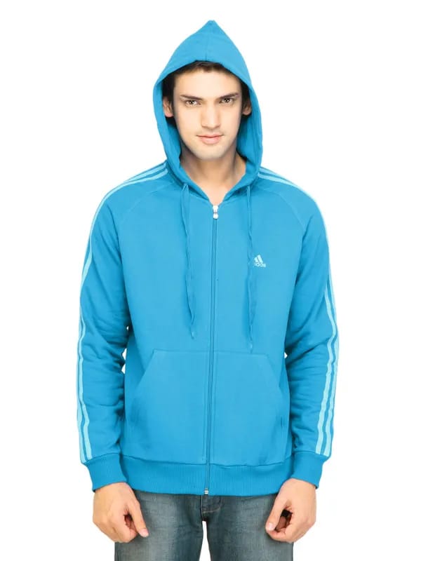 ADIDAS Men Solid Aqua Blue Sweatshirts