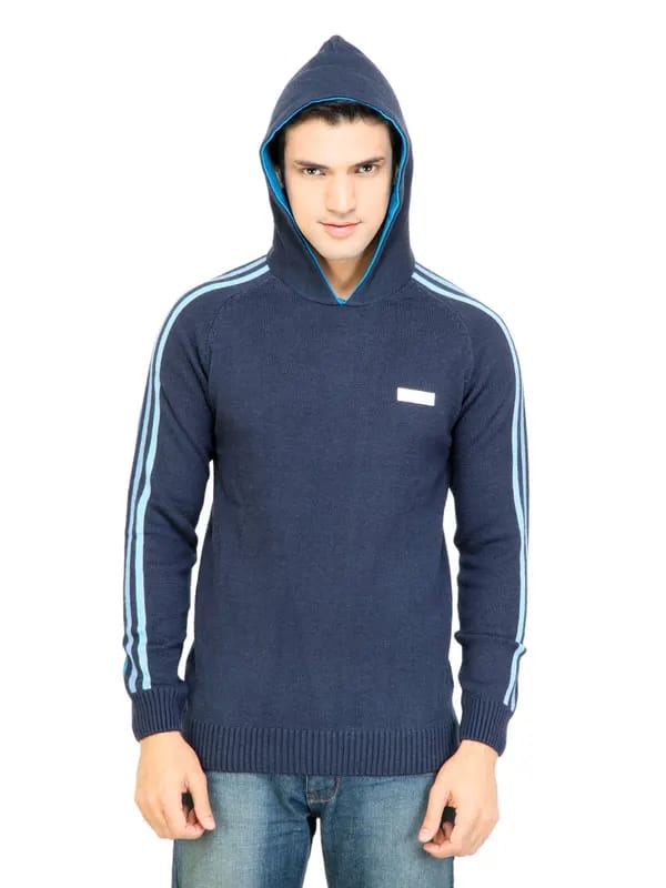 ADIDAS Men Solid Navy Blue Sweaters