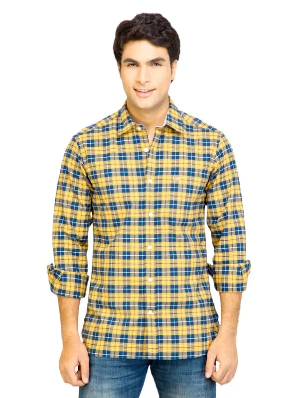 Arrow Sport Men Check Yellow Shirts