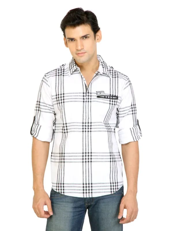 Spykar Men Check White Shirts