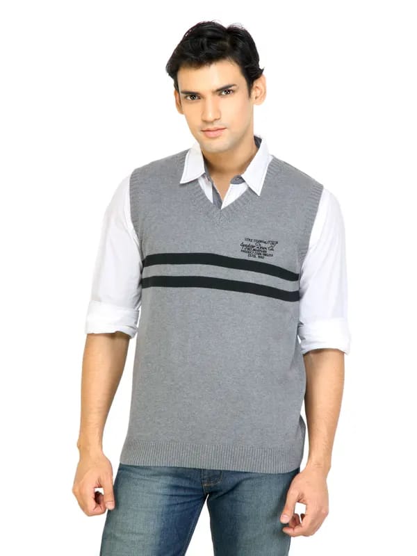 Spykar Men Stripes Grey Sweaters