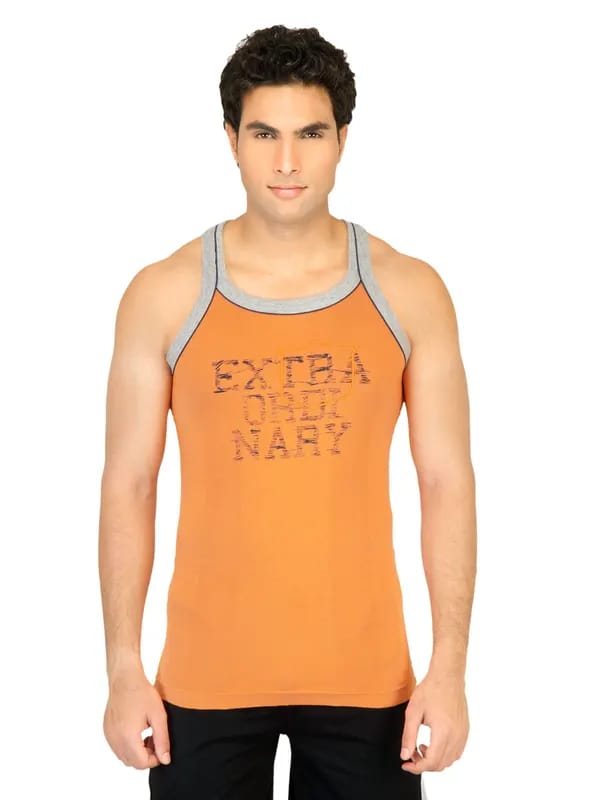 Facit Men Square Neck Orange Innerwear Vest