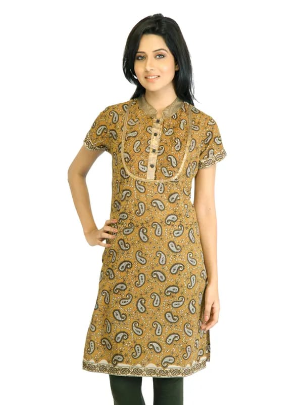 Visudh Mustard Printed Ethnic Kurta