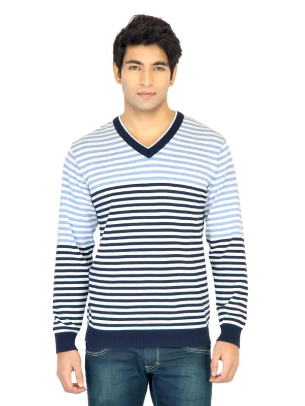 Turtle Stripes Men White Sweaters
