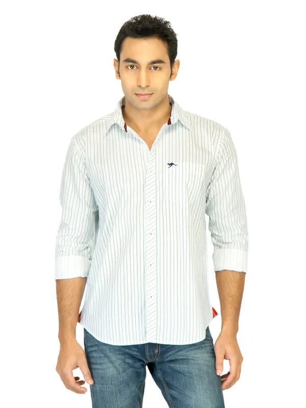 Highlander Men Stripes White Shirt