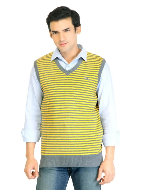 Puma Men Stripped SL Yellow Sweater