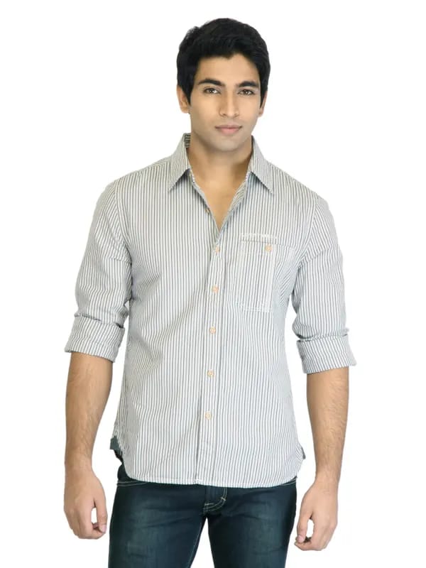 Levis Men Grey & Black Striped Shirt