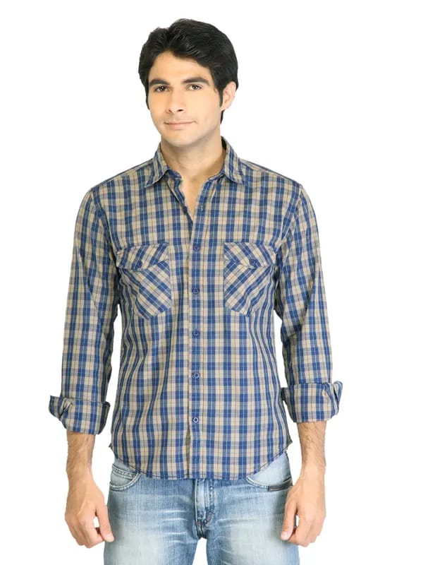 Peter England Men Check Navy Blue Shirt