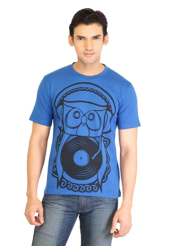 Peter England Men Printed Navy Blue TShirt