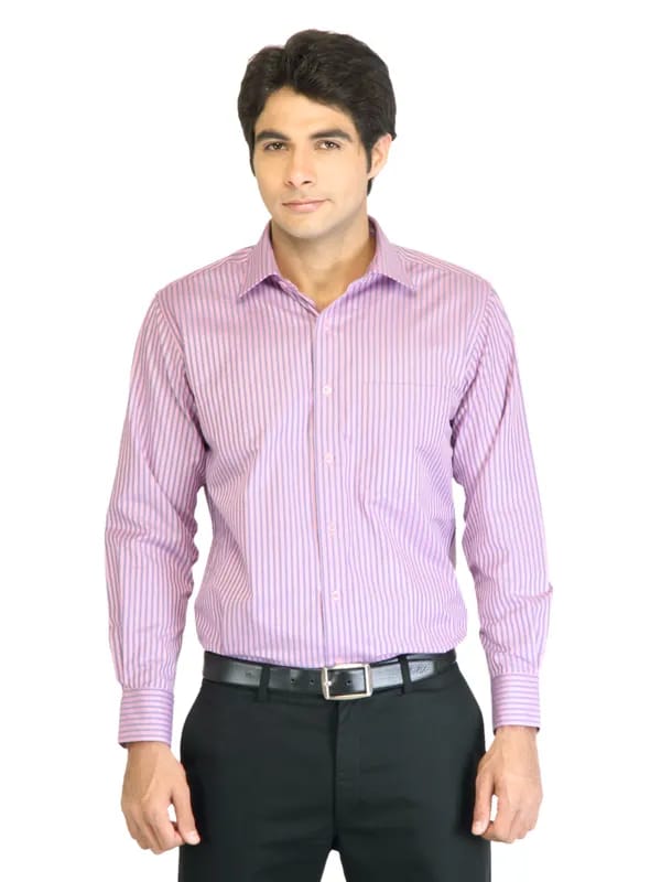 Peter England Men Stripes Pink Shirt