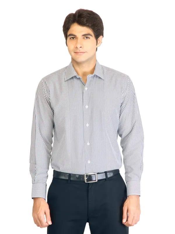 Peter England Men Stripes White Shirt