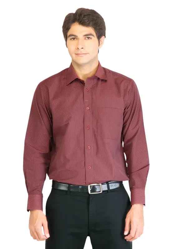 Peter England Men Stripes Maroon Shirt