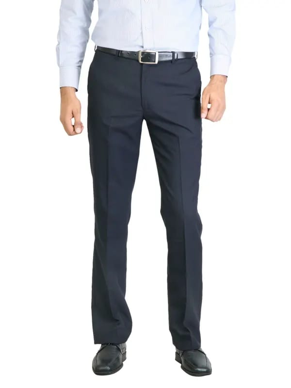 Peter England Men Stripes Navy Blue Trouser