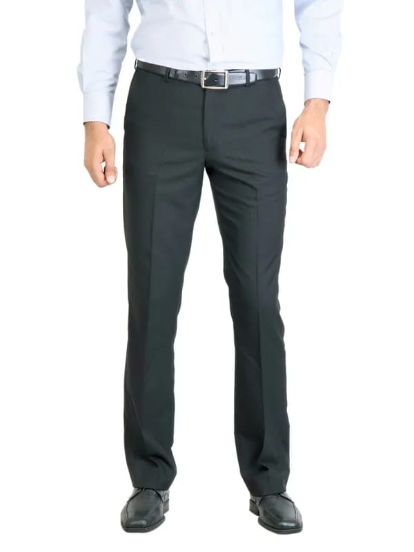 Peter England Men Stripes Black Trouser