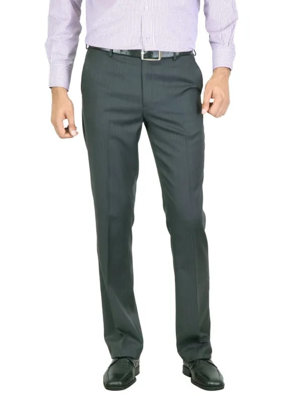 Peter England Men Stripes Navy Blue Trouser