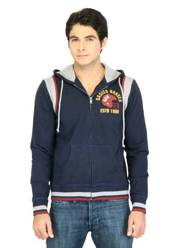 Basics Men Navy Printed Sweatshirt