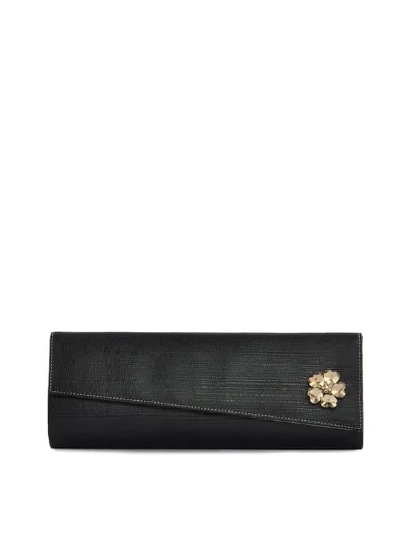 Spice Art Women Crystal Flower Black Clutch