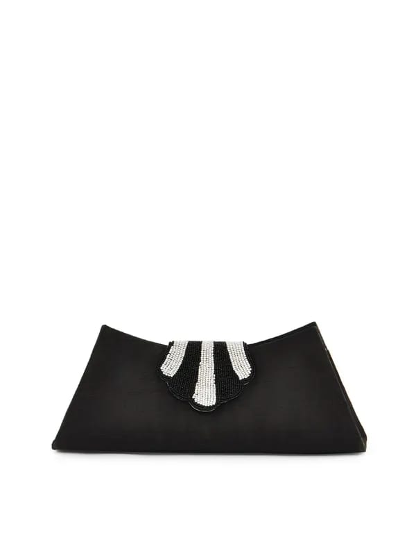 Spice Art Women Beaded Fan Flap Black Clutch
