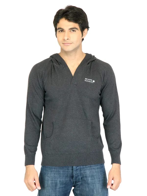 Spykar Men Solid Charcoal Sweaters
