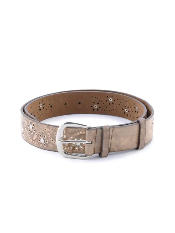 Lino Perros Women Flower Design Light Brown Belt