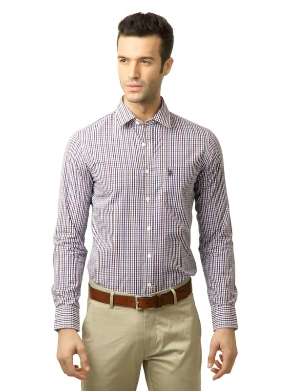 U.S. Polo Assn. Men Checks Maroon Shirt