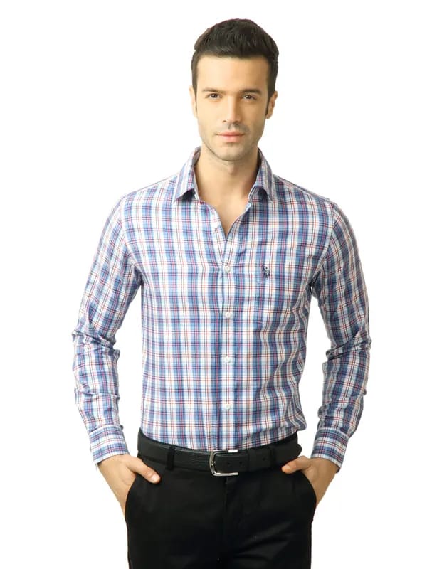 U.S. Polo Assn. Men Checks Blue Shirt