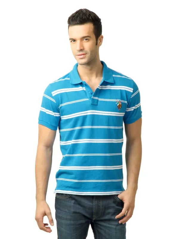 U.S. Polo Assn. Men Stripes Blue Polo Tshirt