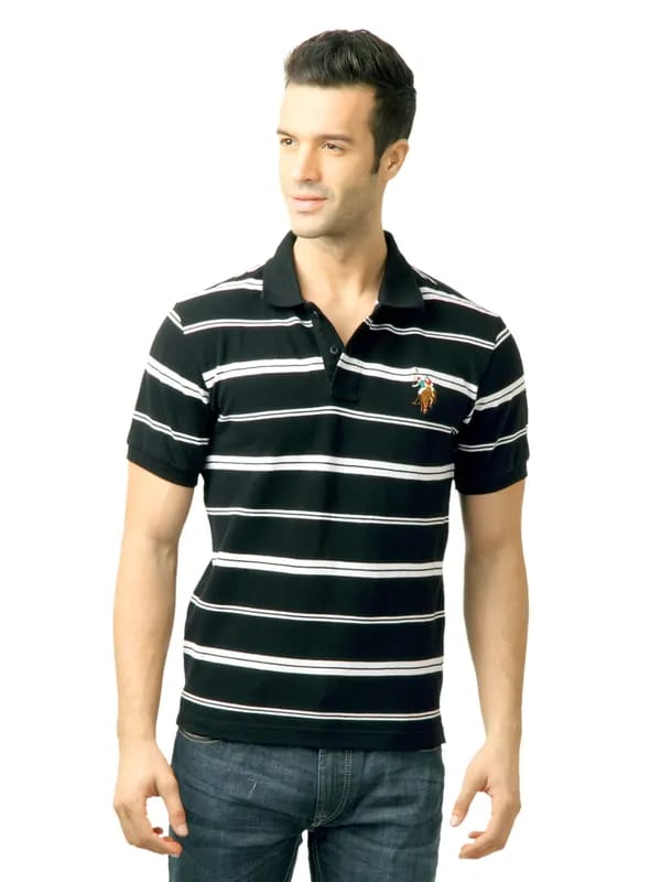 U.S. Polo Assn. Men Stripes Black Polo Tshirt
