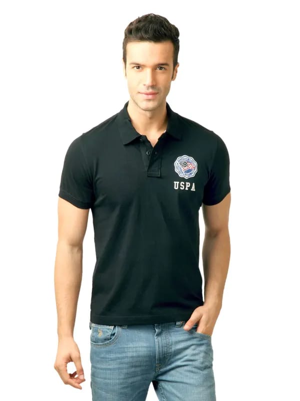 U.S. Polo Assn. Men Solid Black Polo Tshirt