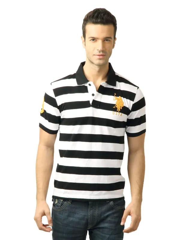 U.S. Polo Assn. Men Stripes Black Polo Tshirt