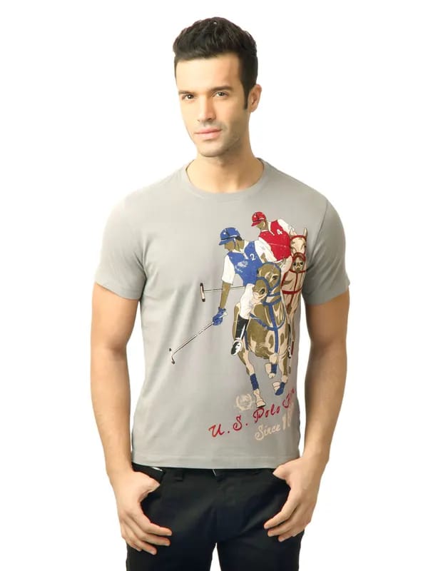 U.S. Polo Assn. Men Printed Steeple Grey Tshirt