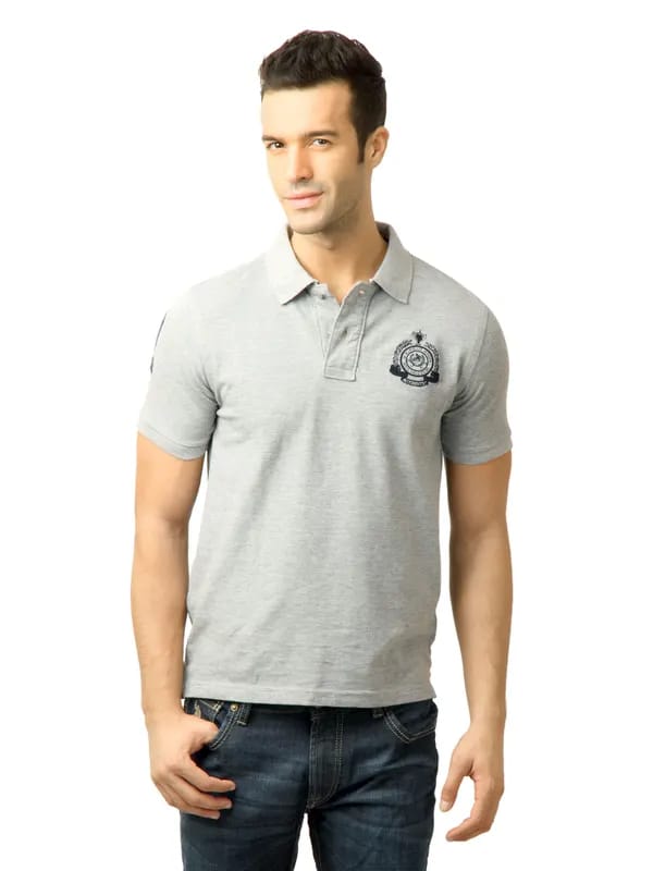 U.S. Polo Assn. Men Solid Grey Melange Polo Tshirt