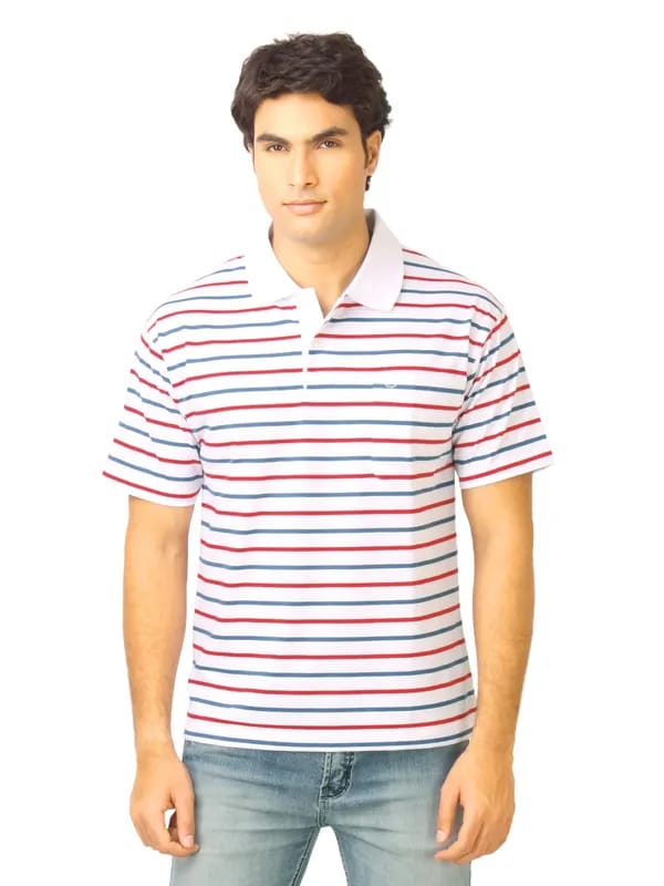 Classic Polo Men Stripes White Polo T-Shirt