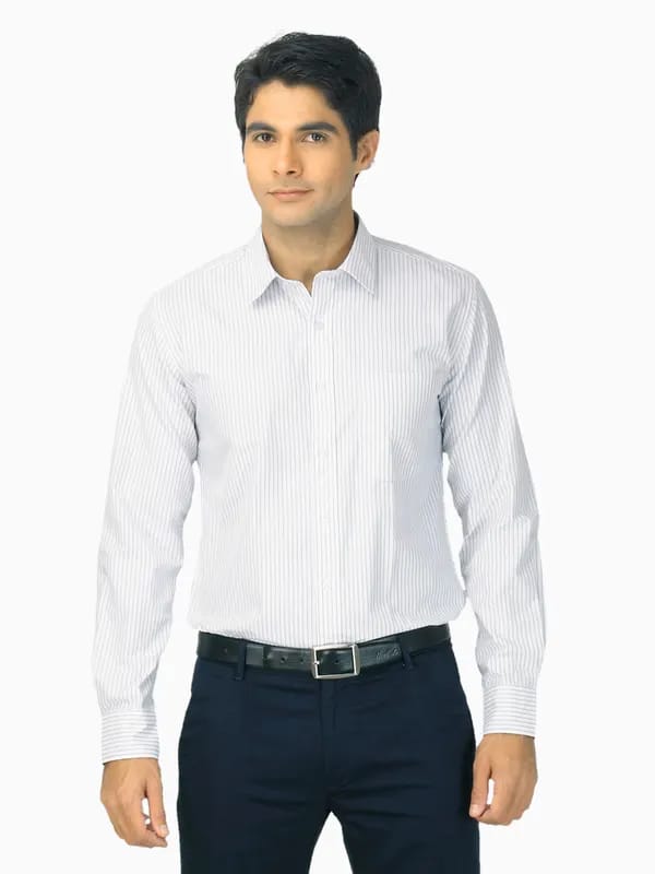 Mark Taylor Men Grey & White Striped Shirt