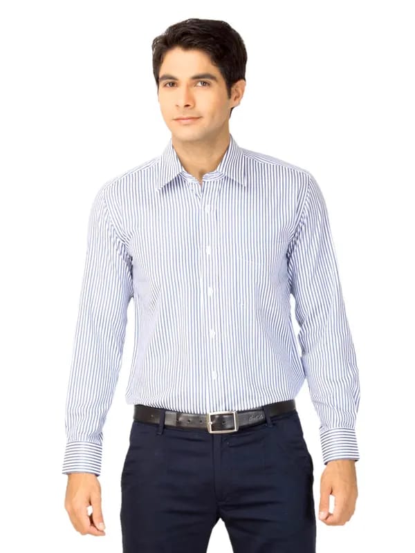 Mark Taylor Men Blue & White Striped Shirt