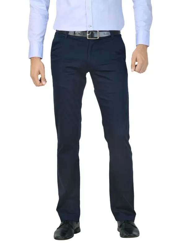 Mark Taylor Men Solid Navy Blue Trouser