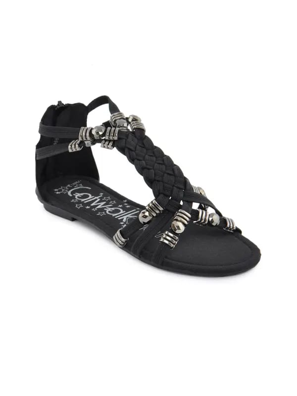 Catwalk Women Weaved Strap Black Flats