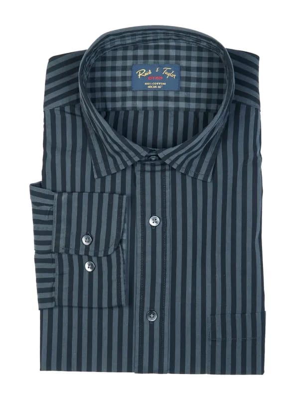 Reid & Taylor Men Stripes Grey Shirt