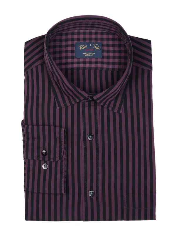 Reid & Taylor Men Stripes Purple Shirt