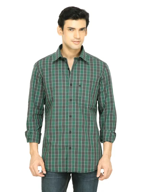 Wills Lifestyle Men Check Green Shirt