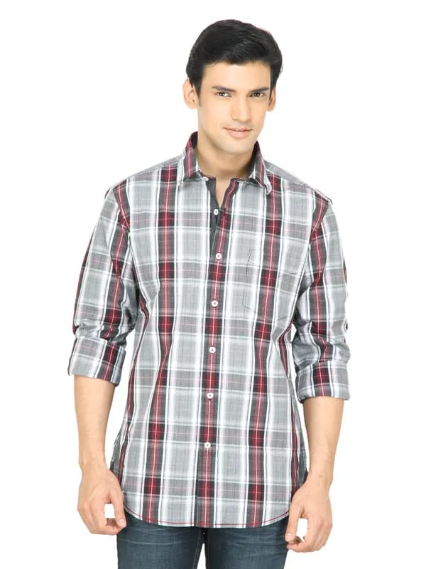 Wills Lifestyle Men Check Maroon Shirt