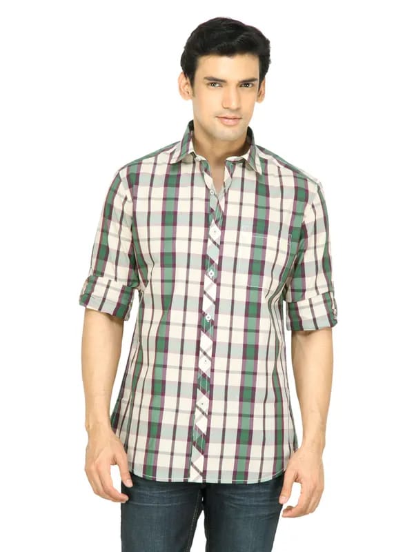 Wills Lifestyle Men Check Green Shirt